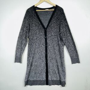 Soma Black Silver Metallic Long Sleeve Duster Cardigan Sweater Womens Large‎